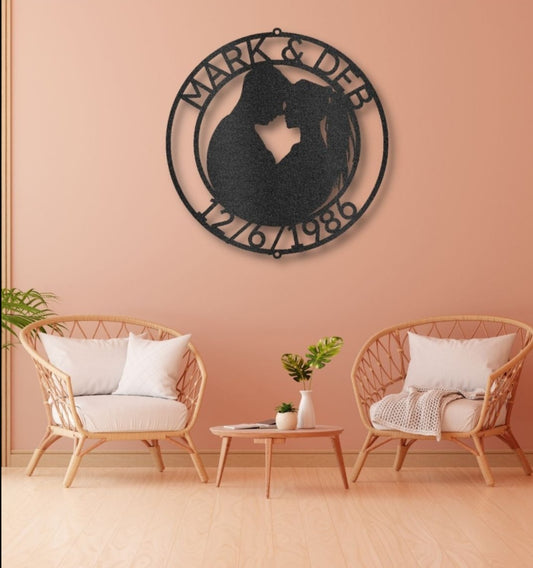 Couple Silhouette Monogram 2 - Steel Sign