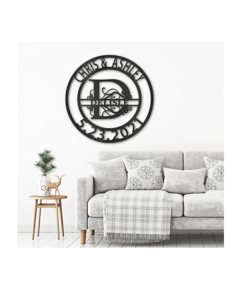 Elaborate Split Letter Family Name - Steel Sign
