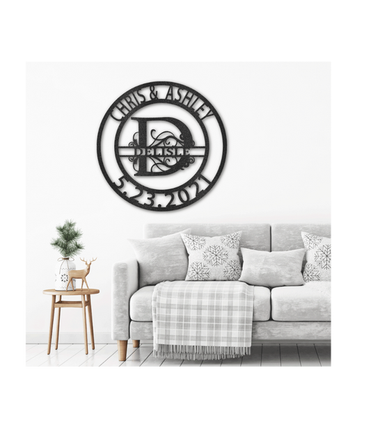 Elaborate Split Letter Family Name - Steel Sign