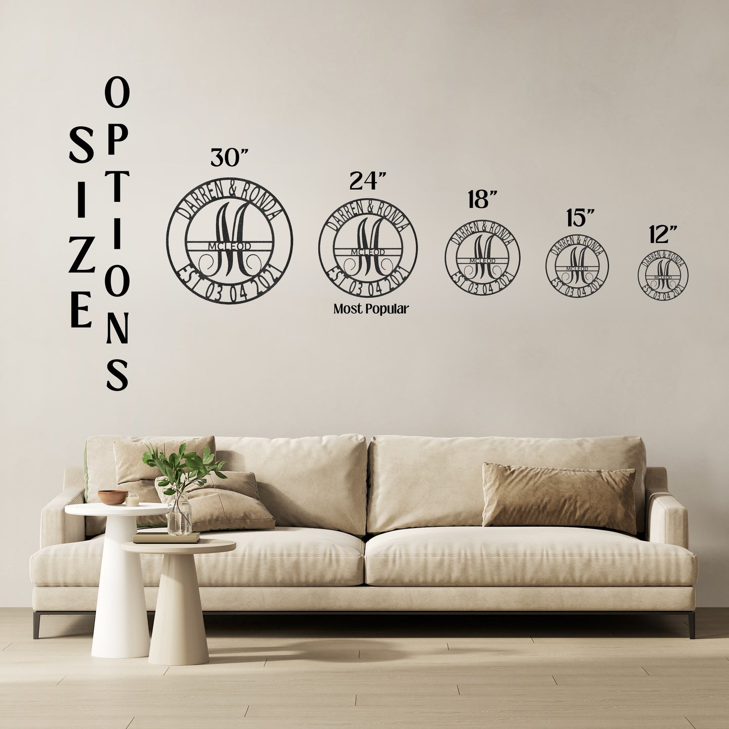 Elaborate Split Letter Family Name - Steel Sign