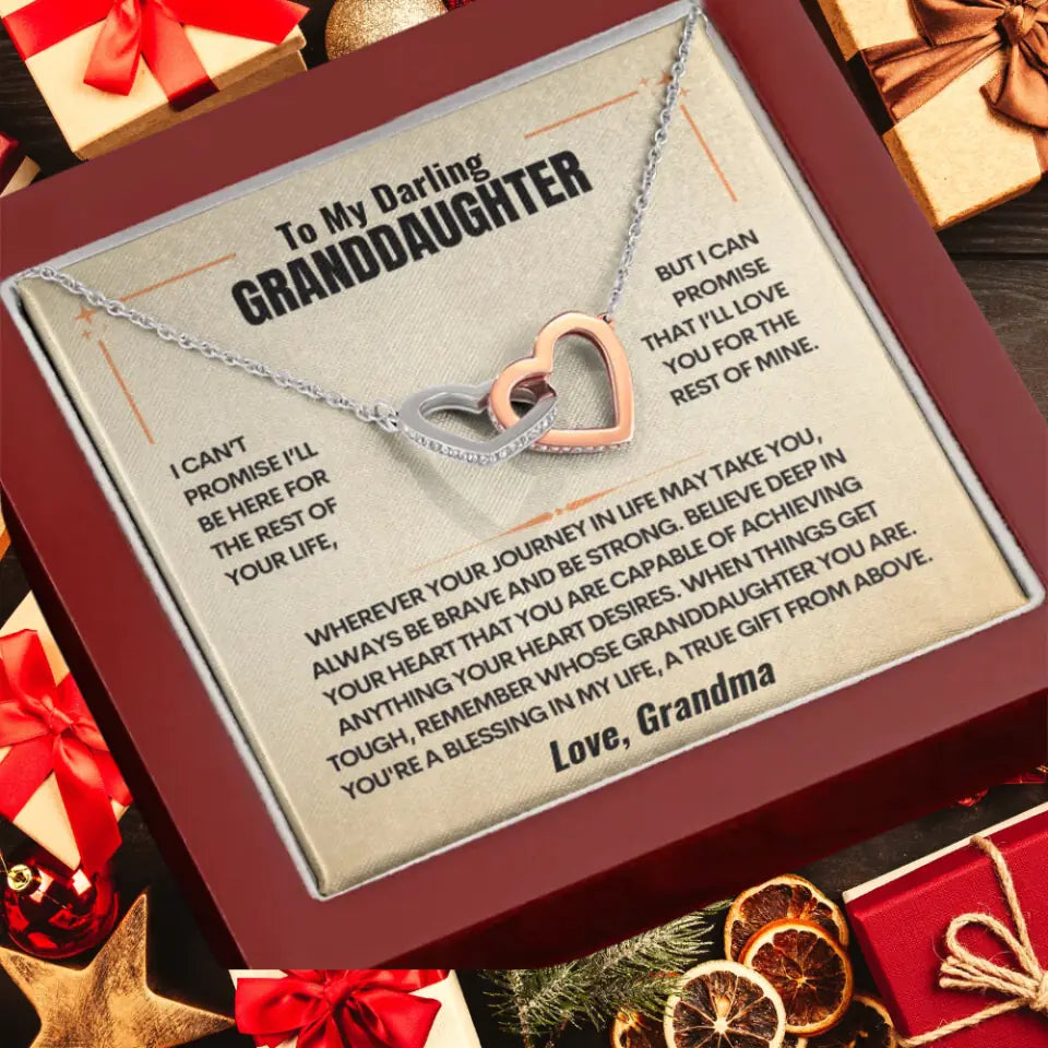 Grandparent to Granddaughter - Intertwined Hearts Keepsake Necklace Gift Set - Custom Greeting and Sign-Off