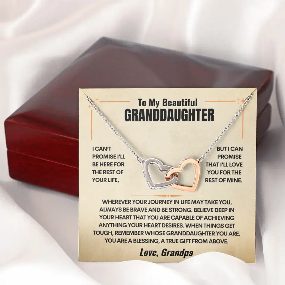 Grandparent to Granddaughter - Intertwined Hearts Keepsake Necklace Gift Set - Custom Greeting and Sign-Off