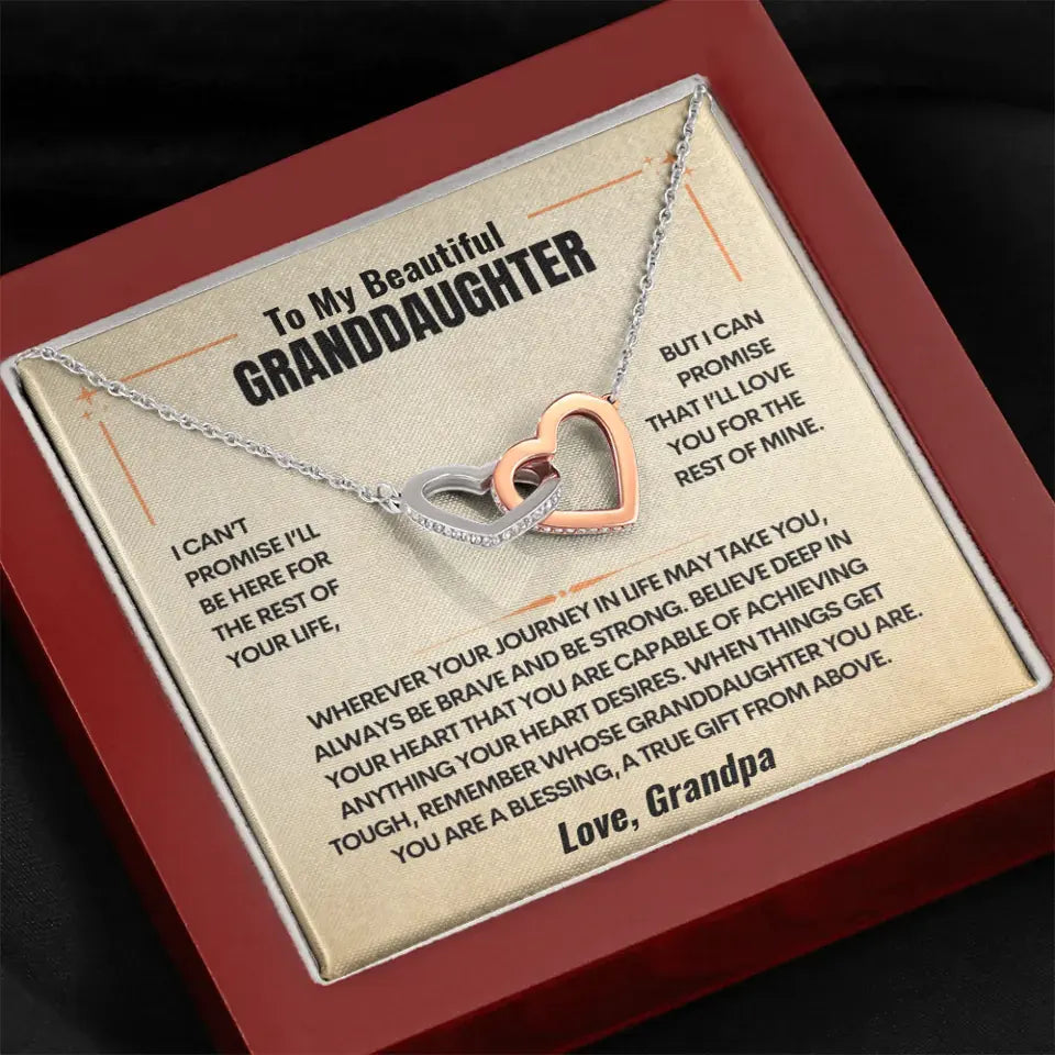 Grandparent to Granddaughter - Intertwined Hearts Keepsake Necklace Gift Set - Custom Greeting and Sign-Off