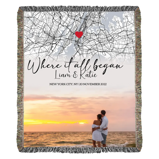 Where it all Began | Personalized Couple Photo Heirloom Woven Blanket (Color)