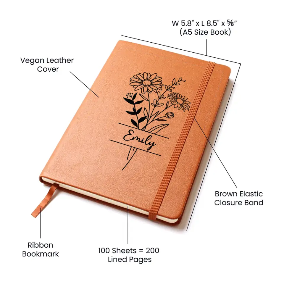 Graphic Journal | Birth Month Flower | Personalized with Name | Mothers Day | Gift