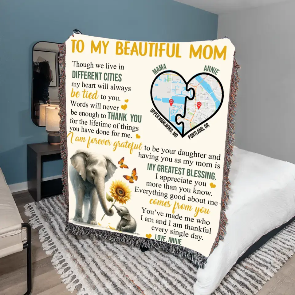 Mom Daughter Distance | Personalized Signature | Woven Blanket