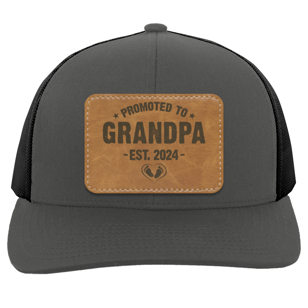 Promoted to Grandpa 2024 | Leather | Trucker Patch Hat