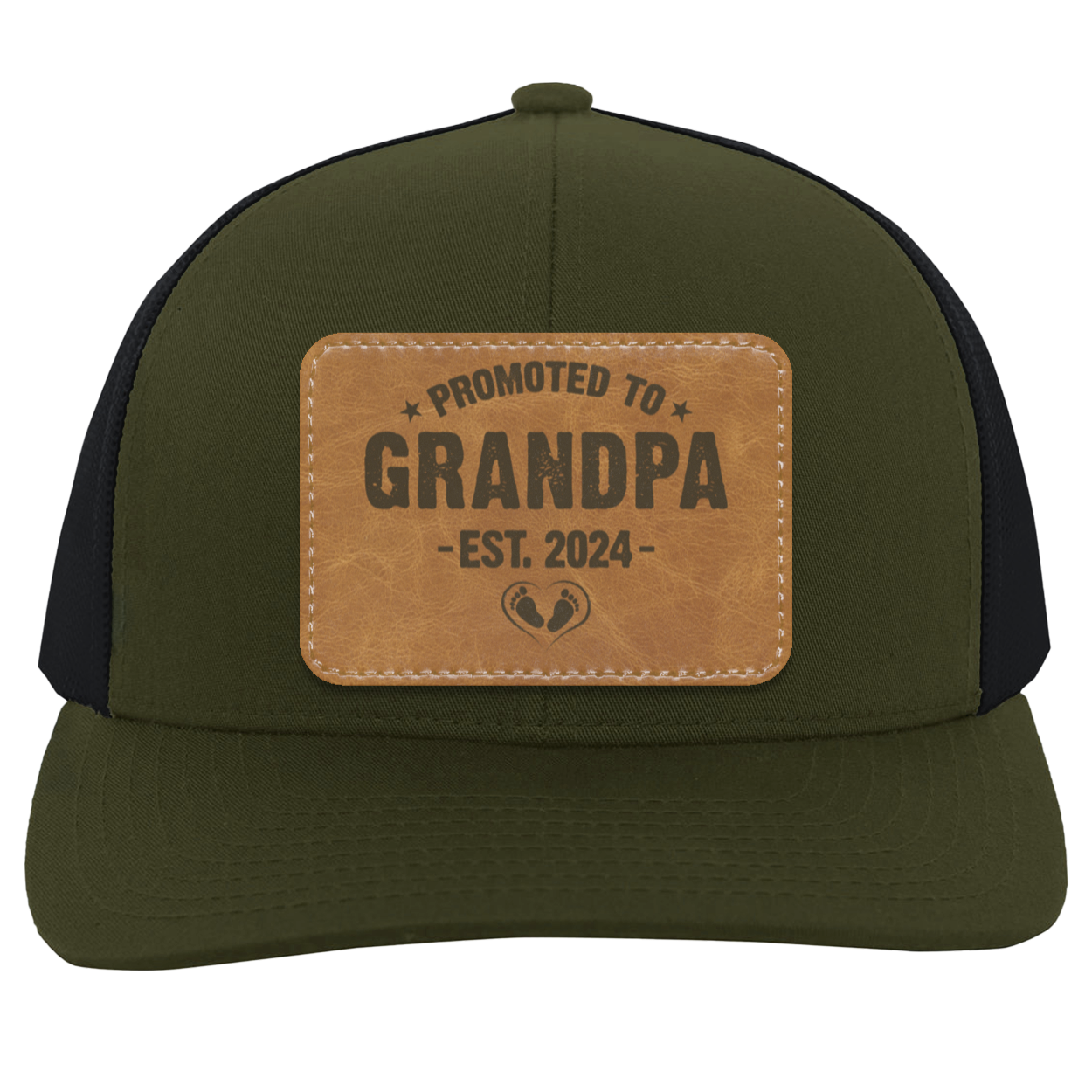 Promoted to Grandpa 2024 | Leather | Trucker Patch Hat
