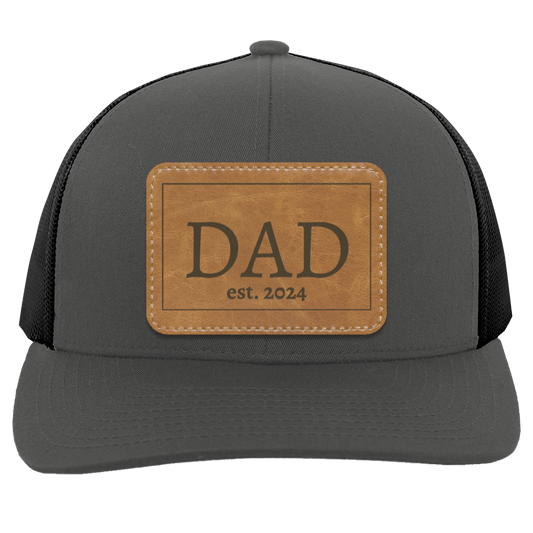 Dad est 2024 | Leather | Trucker Patch Hat