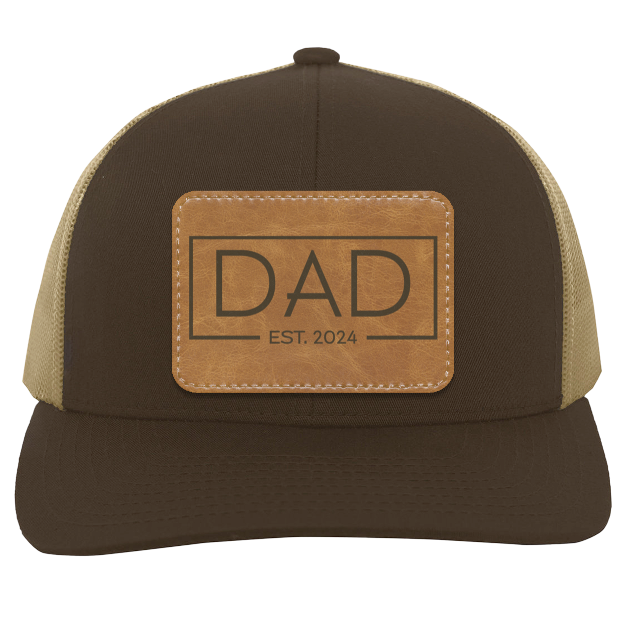 Dad est 2024 | Leather | Trucker Patch Hat