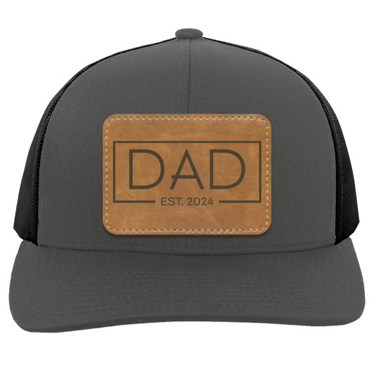 Dad est 2024 | Leather | Trucker Patch Hat