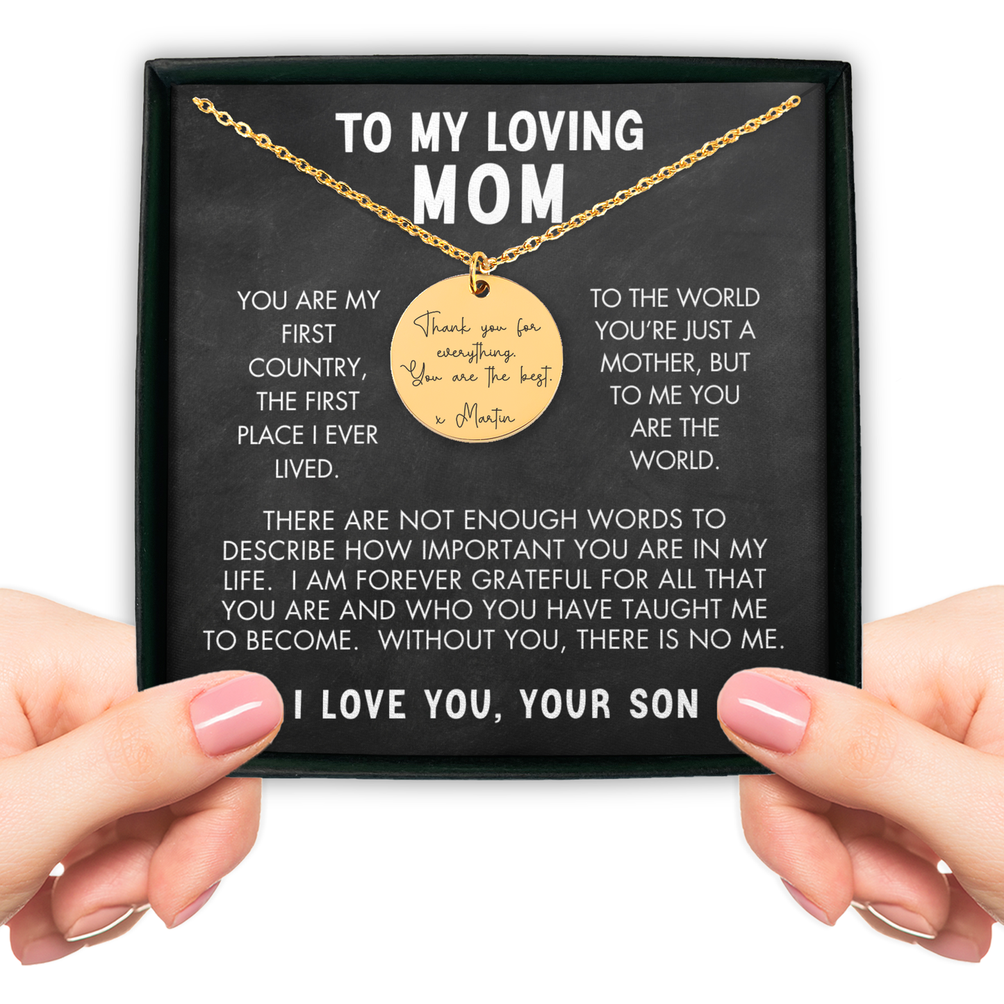 Custom Message Necklace | Son to Mom | Mothers Day
