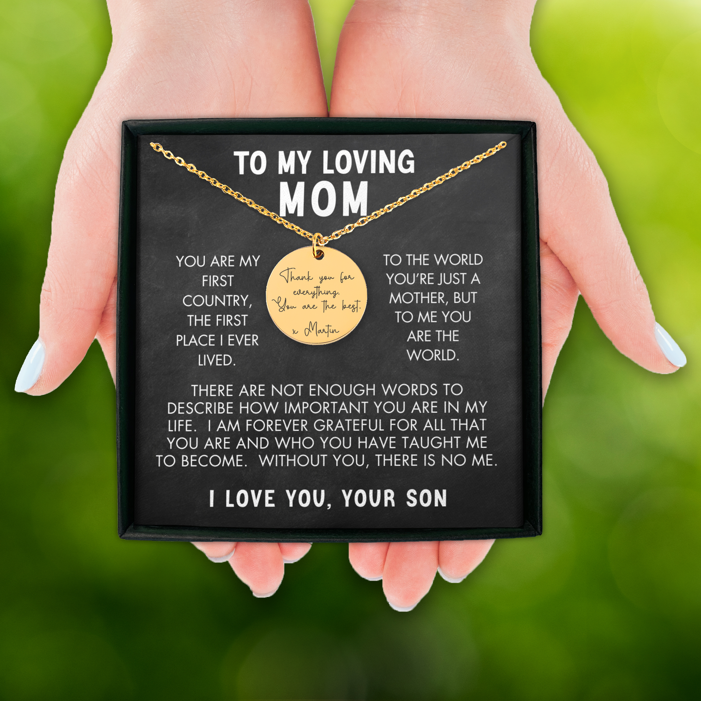 Custom Message Necklace | Son to Mom | Mothers Day