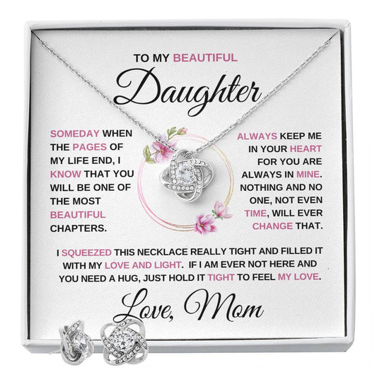 To My Beautiful Daughter - Love Knot Earring & Necklace Set