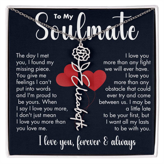 To My Soulmate | Birth Flower Necklace | White on Black