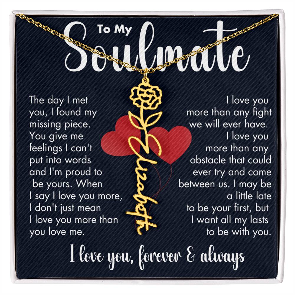 To My Soulmate | Birth Flower Necklace | White on Black