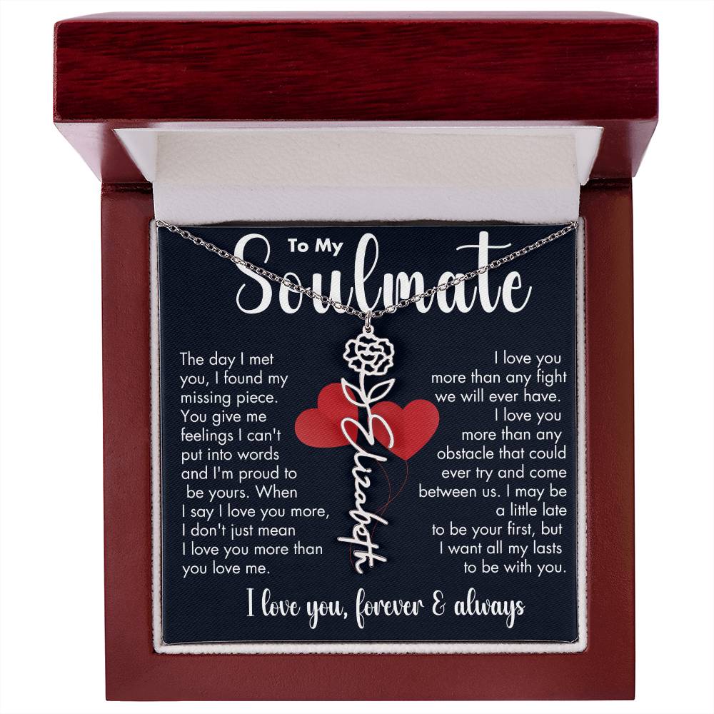 To My Soulmate | Birth Flower Necklace | White on Black