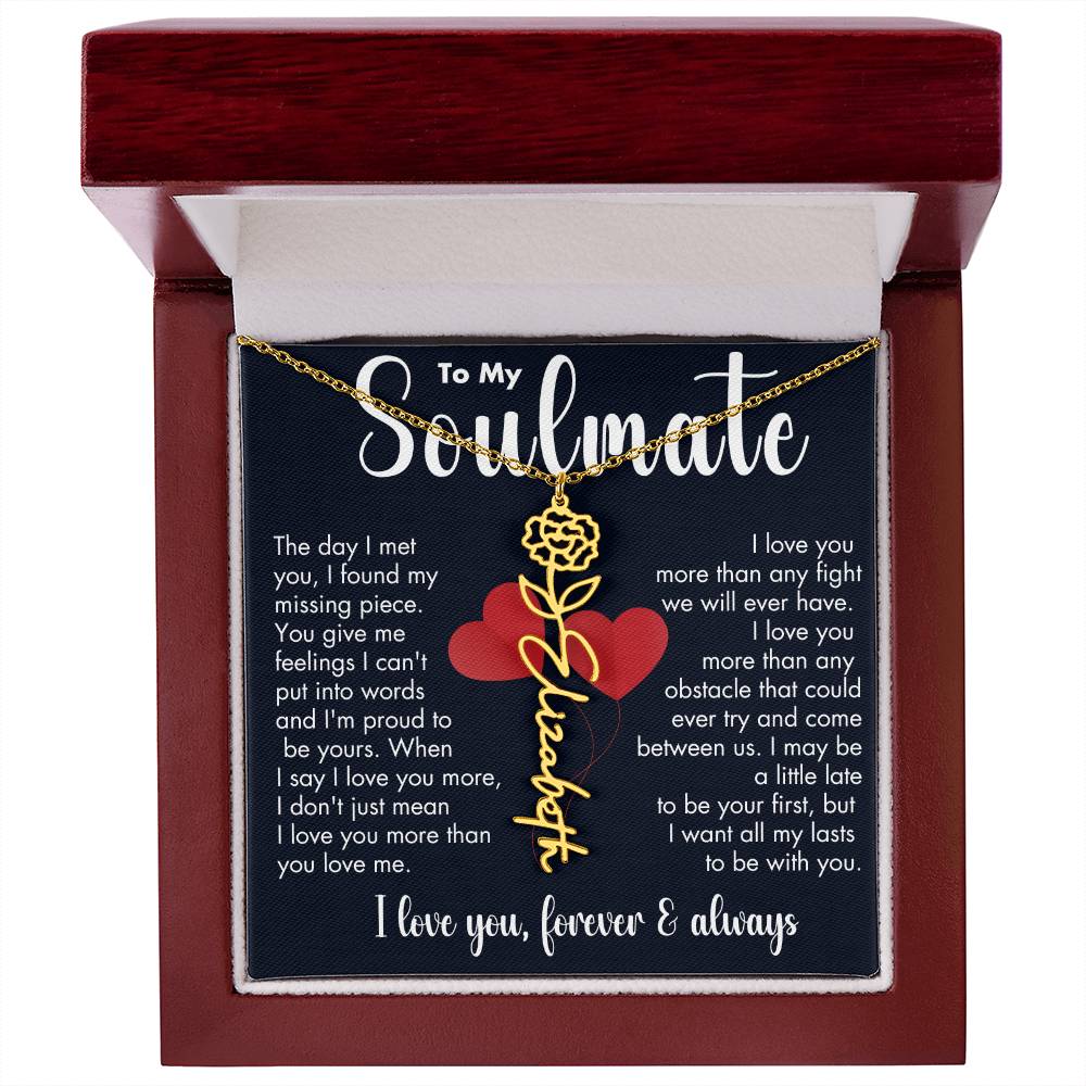 To My Soulmate | Birth Flower Necklace | White on Black