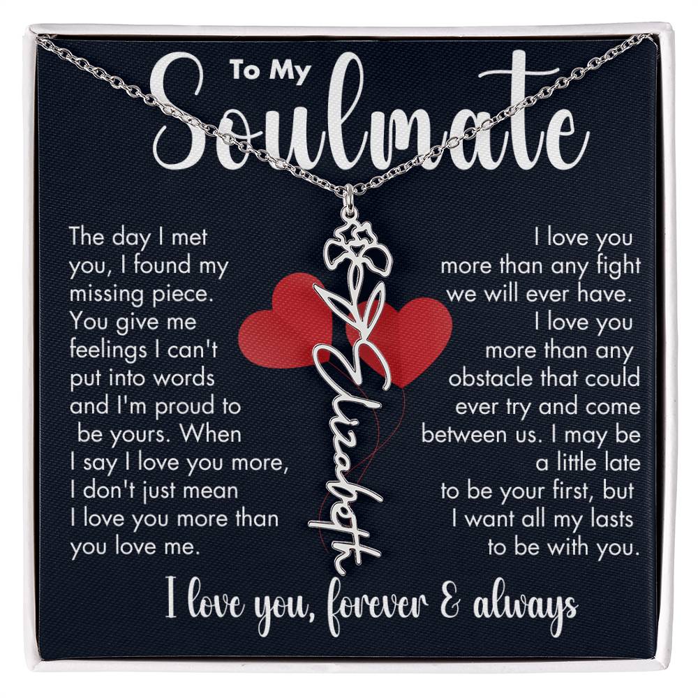 To My Soulmate | Birth Flower Necklace | White on Black