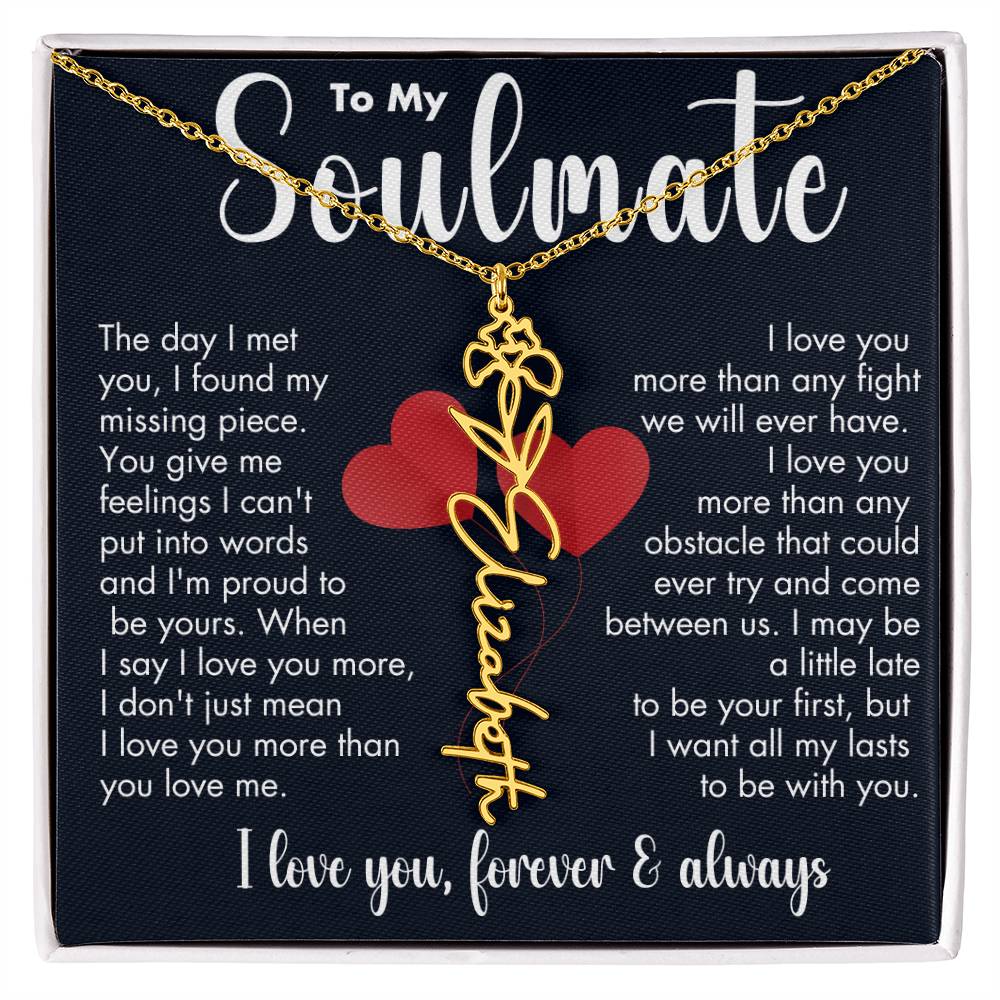 To My Soulmate | Birth Flower Necklace | White on Black