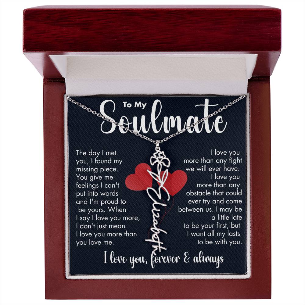 To My Soulmate | Birth Flower Necklace | White on Black