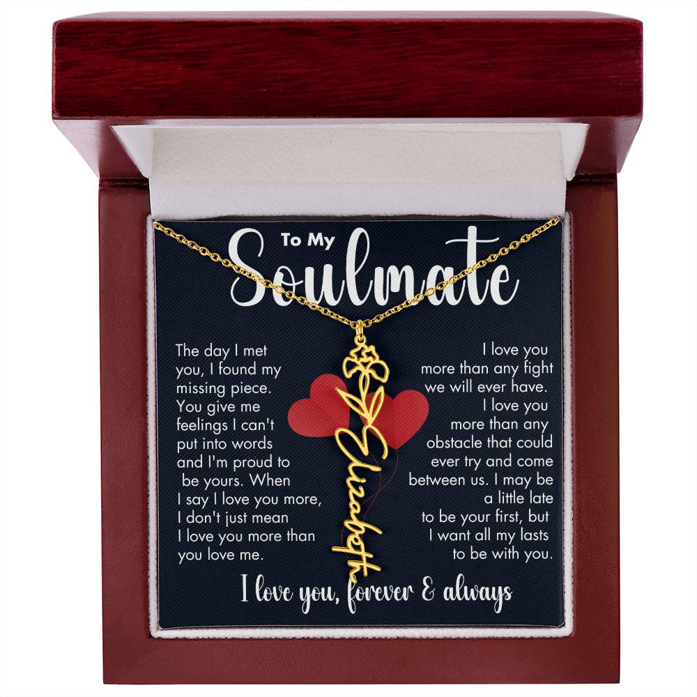 To My Soulmate | Birth Flower Necklace | White on Black