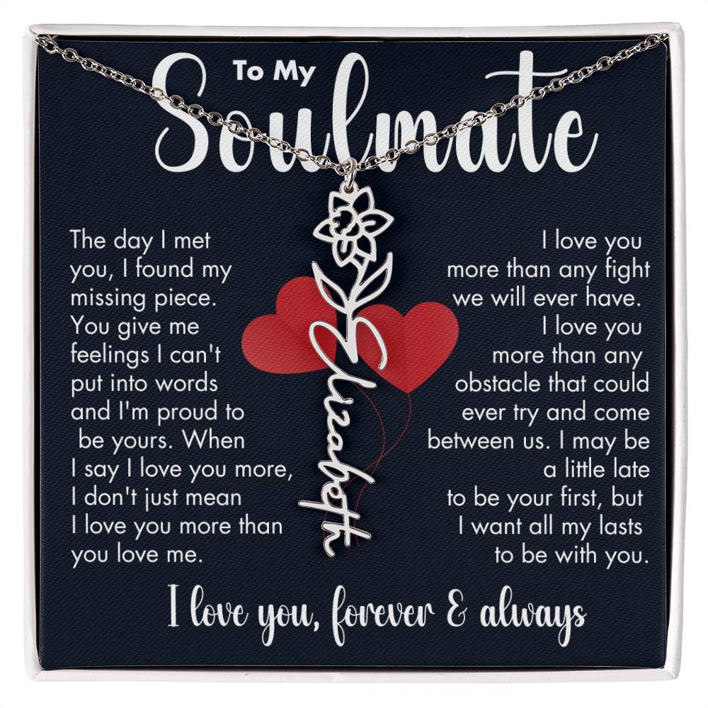 To My Soulmate | Birth Flower Necklace | White on Black