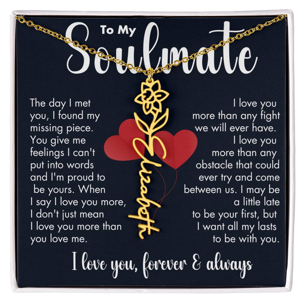To My Soulmate | Birth Flower Necklace | White on Black