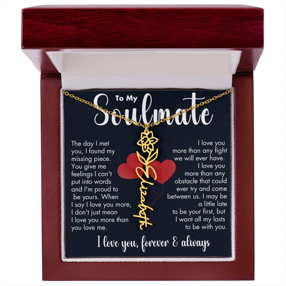 To My Soulmate | Birth Flower Necklace | White on Black