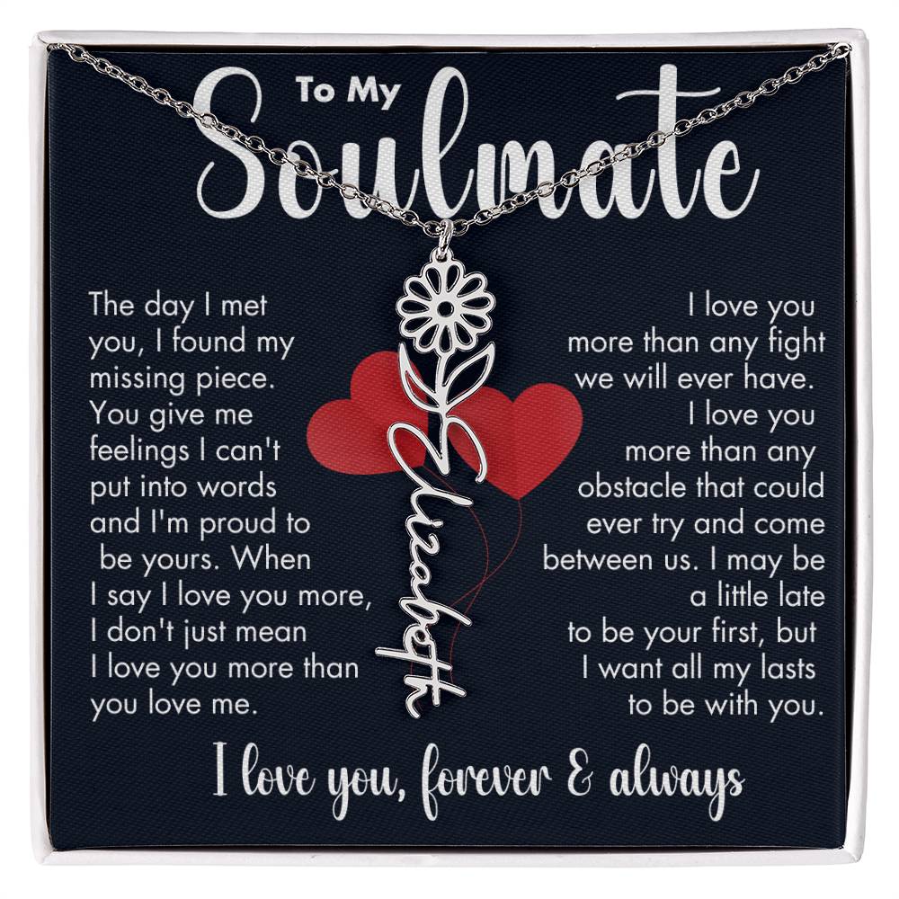 To My Soulmate | Birth Flower Necklace | White on Black