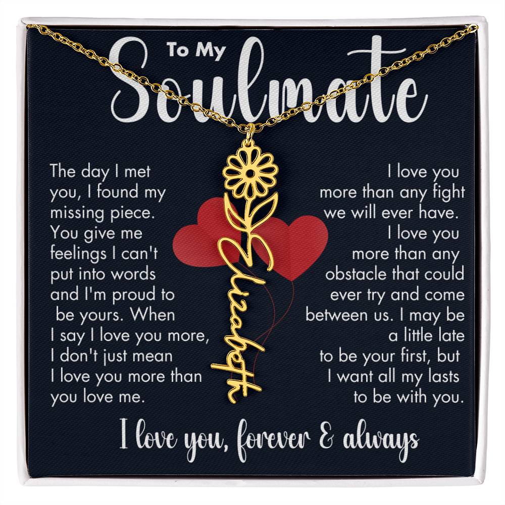 To My Soulmate | Birth Flower Necklace | White on Black