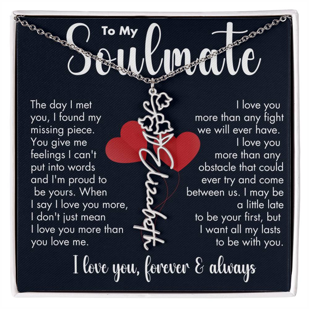 To My Soulmate | Birth Flower Necklace | White on Black