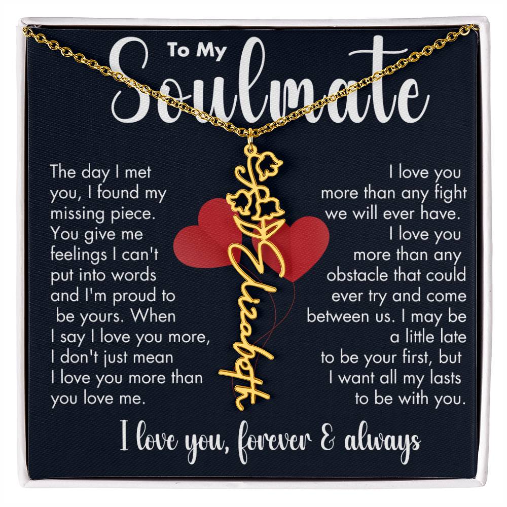 To My Soulmate | Birth Flower Necklace | White on Black