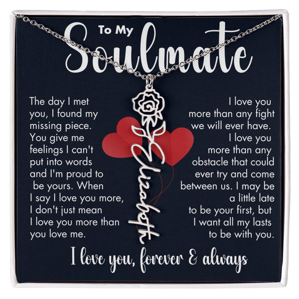 To My Soulmate | Birth Flower Necklace | White on Black