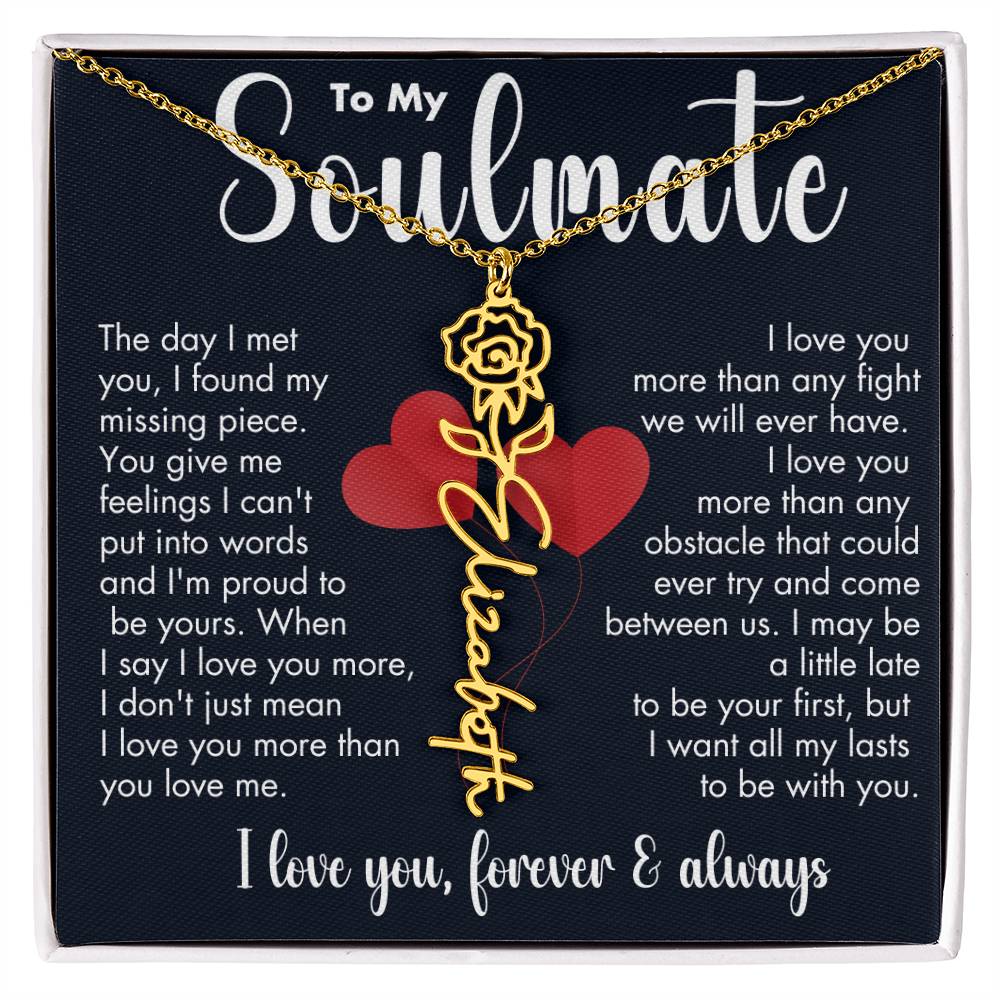 To My Soulmate | Birth Flower Necklace | White on Black