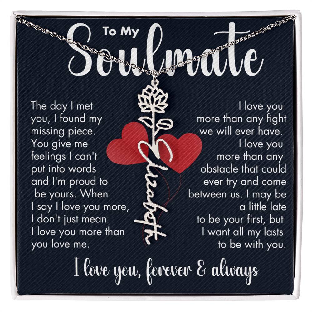 To My Soulmate | Birth Flower Necklace | White on Black