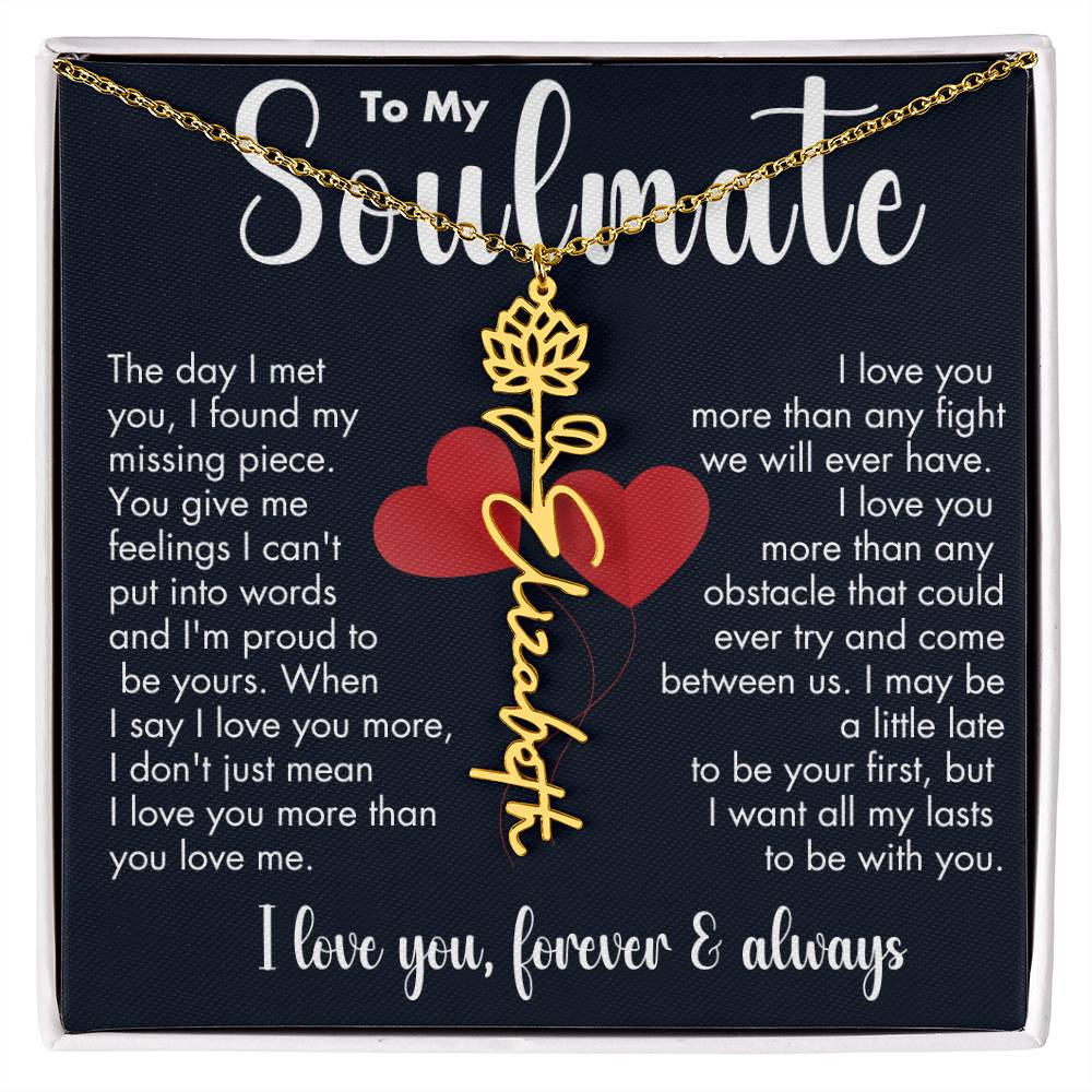 To My Soulmate | Birth Flower Necklace | White on Black