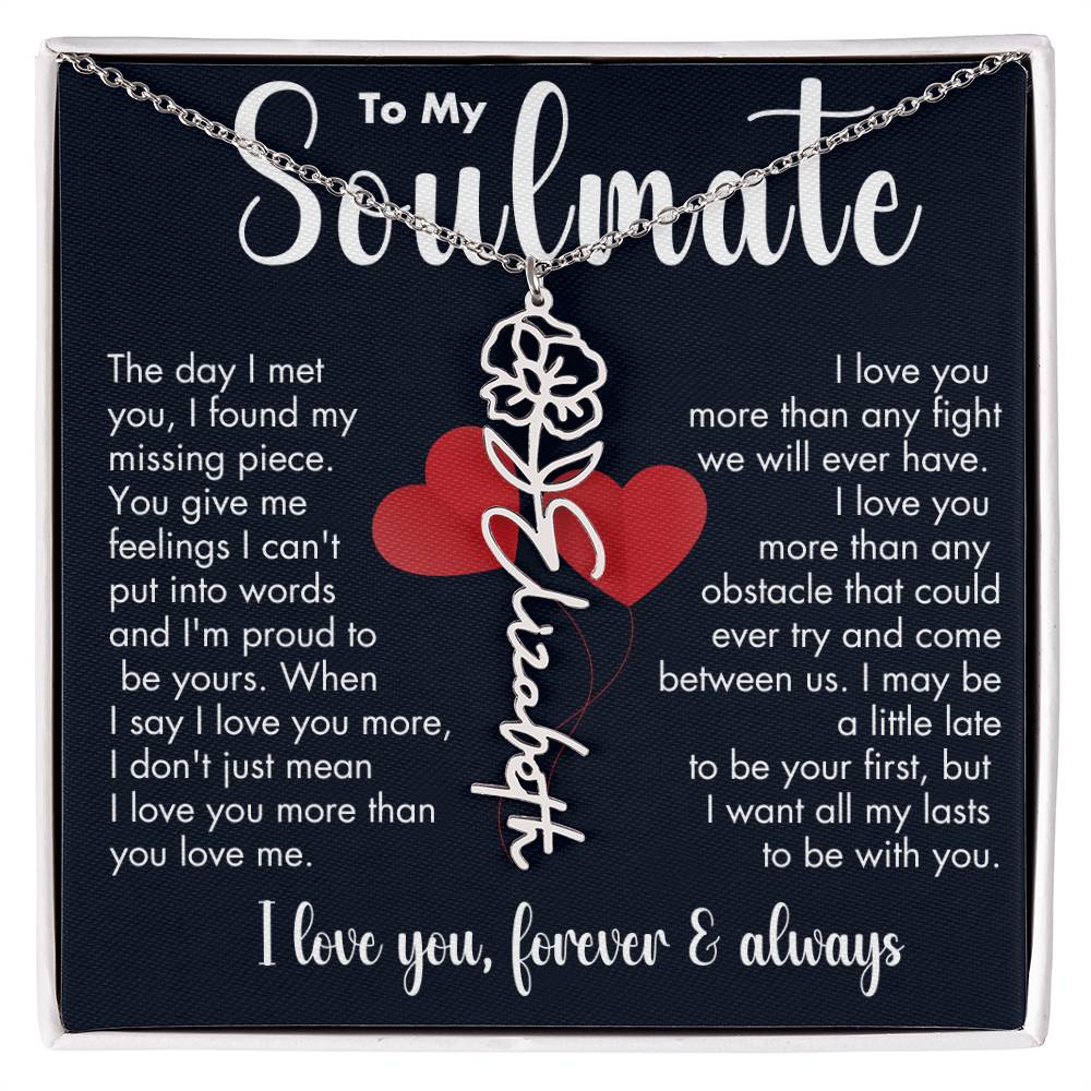 To My Soulmate | Birth Flower Necklace | White on Black