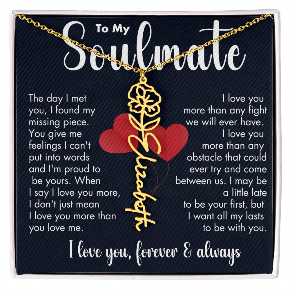To My Soulmate | Birth Flower Necklace | White on Black