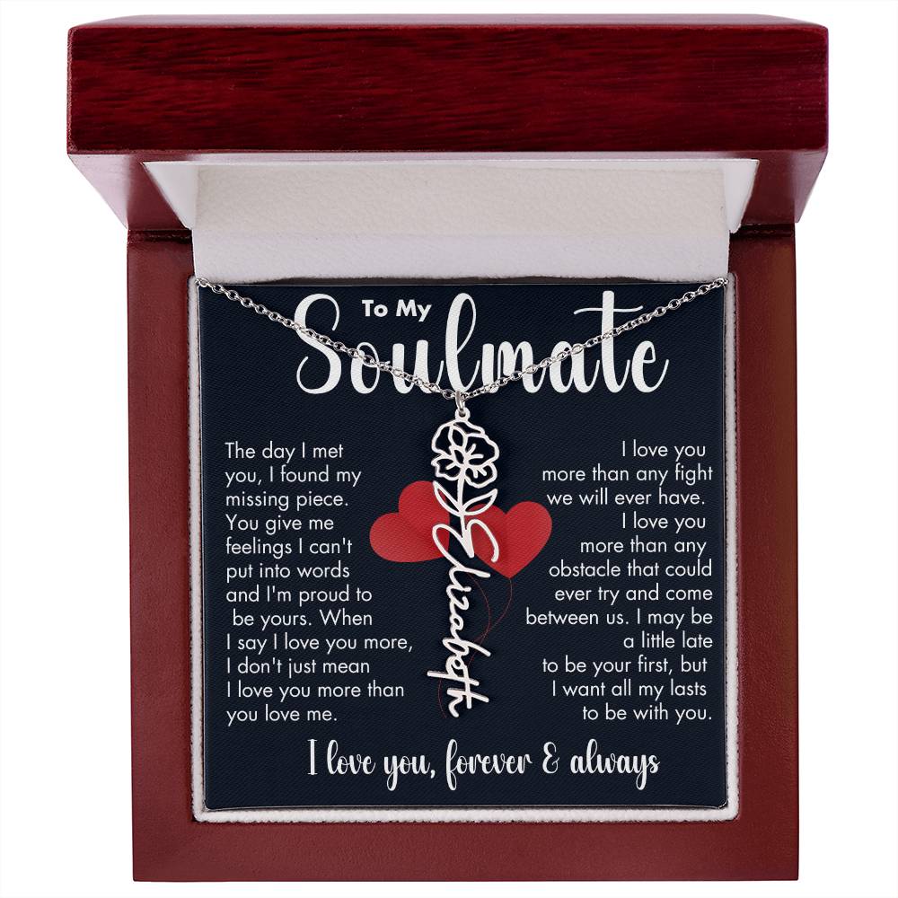 To My Soulmate | Birth Flower Necklace | White on Black