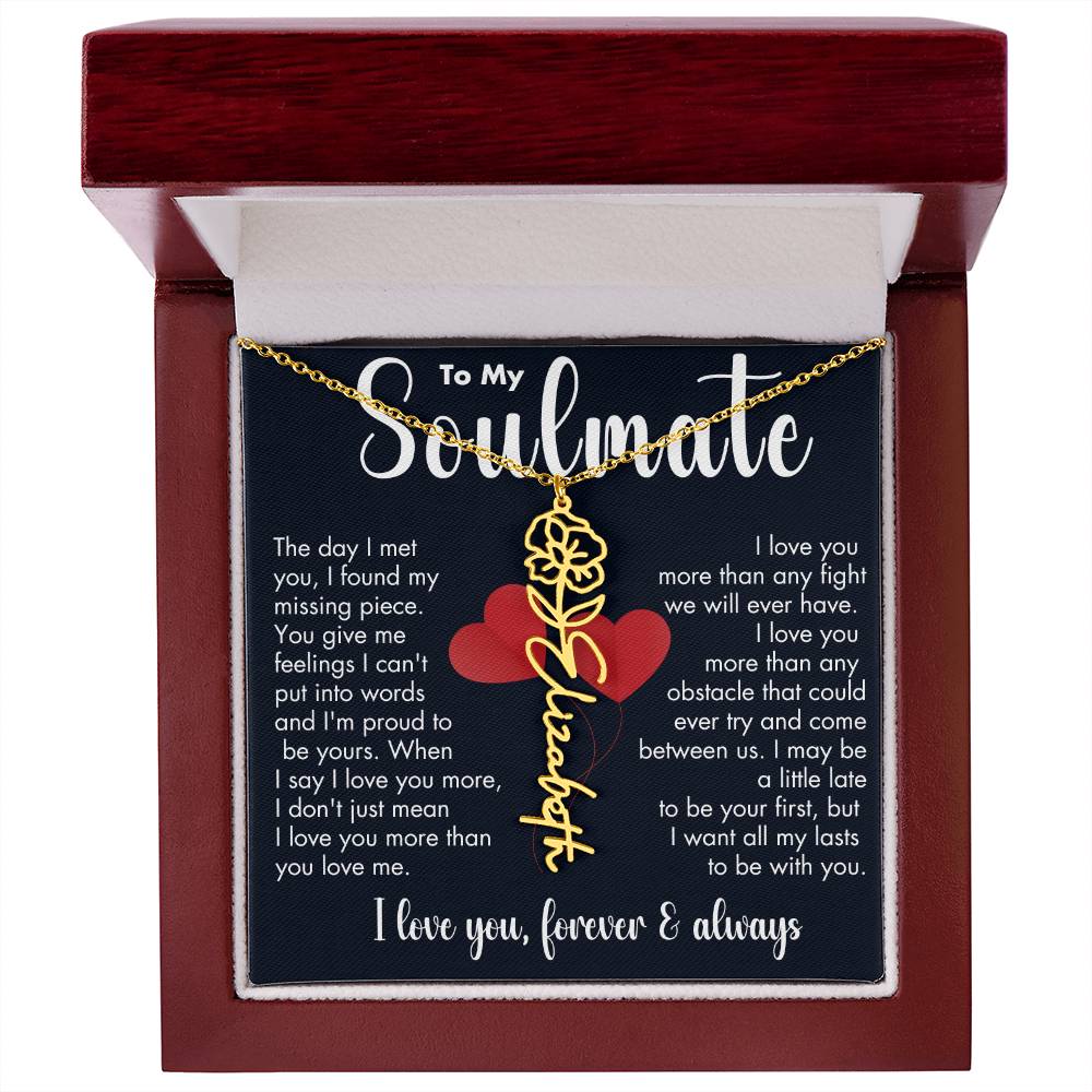 To My Soulmate | Birth Flower Necklace | White on Black