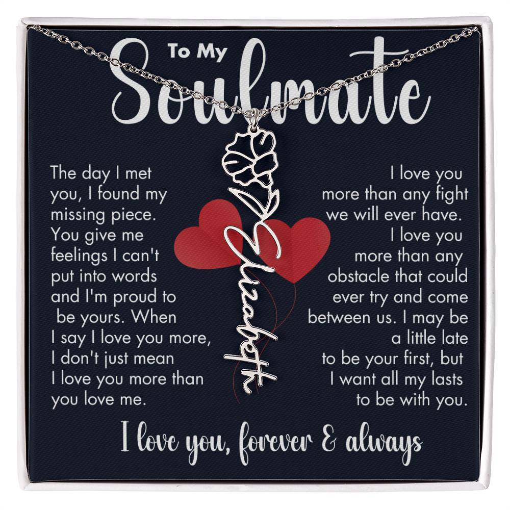 To My Soulmate | Birth Flower Necklace | White on Black