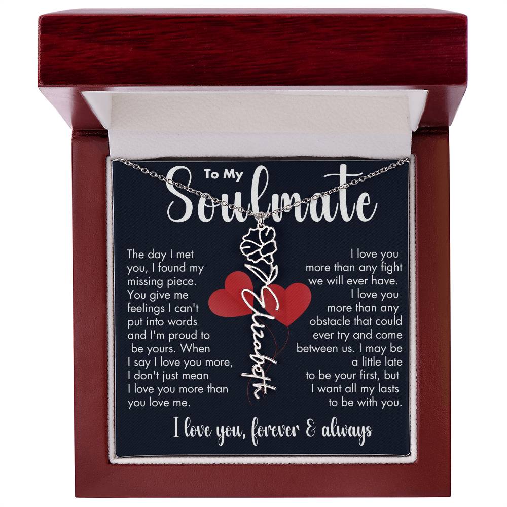To My Soulmate | Birth Flower Necklace | White on Black