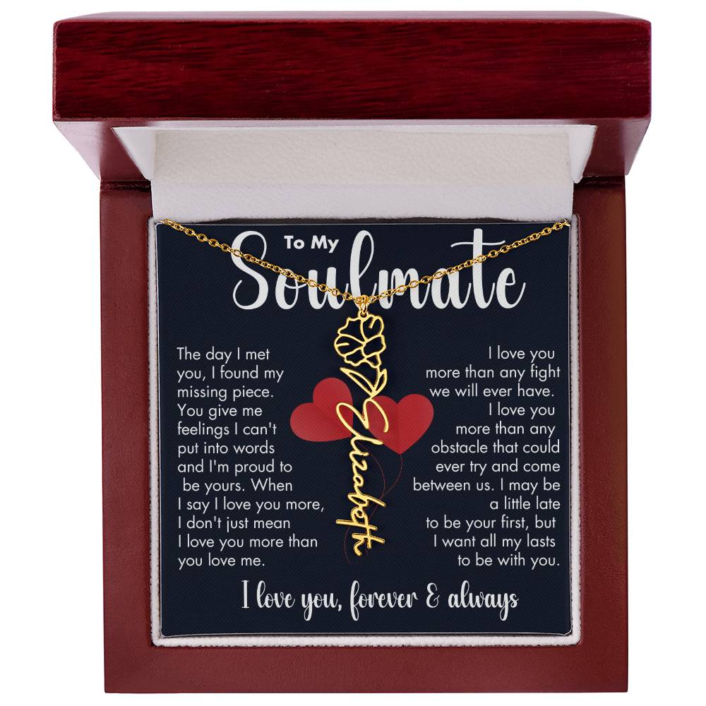 To My Soulmate | Birth Flower Necklace | White on Black