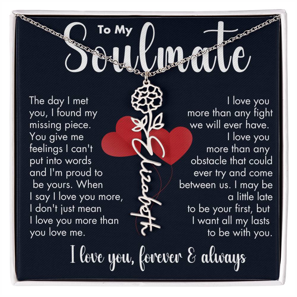 To My Soulmate | Birth Flower Necklace | White on Black