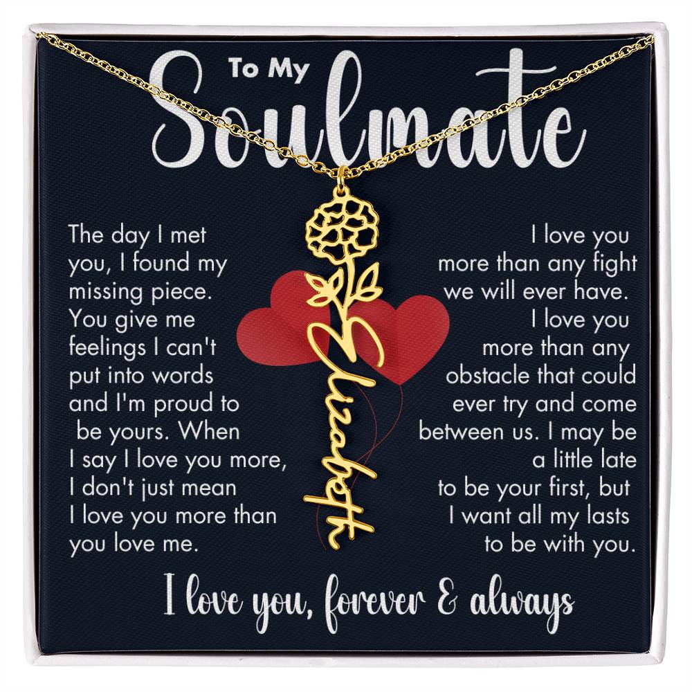 To My Soulmate | Birth Flower Necklace | White on Black