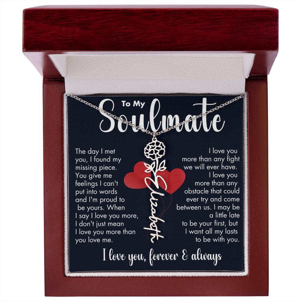 To My Soulmate | Birth Flower Necklace | White on Black