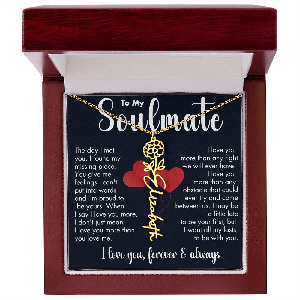 To My Soulmate | Birth Flower Necklace | White on Black