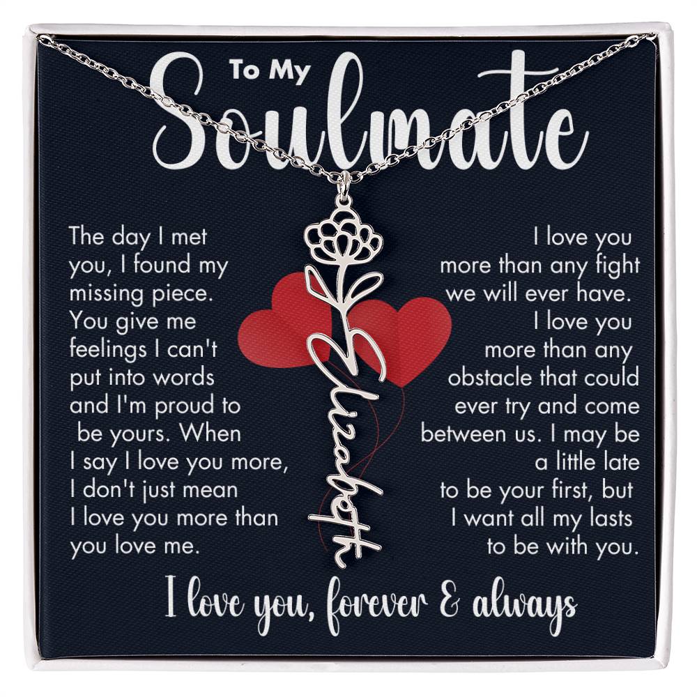 To My Soulmate | Birth Flower Necklace | White on Black