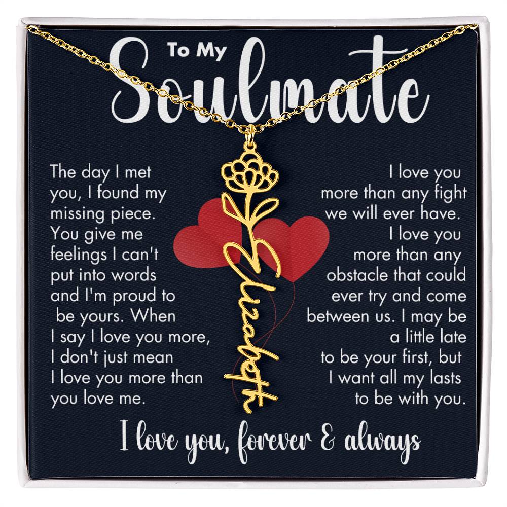 To My Soulmate | Birth Flower Necklace | White on Black